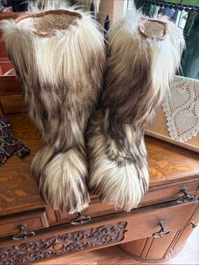 Men's Tall Faux Fur Winter Boots - Natural Brown/Cream